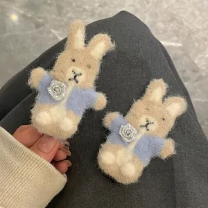 Niedliche Plüsch Hase Haarspange Für Mädchen Süße Cartoon Tier Haarnadel Beige Blau Handgefertigte Stoff Haarschmuck