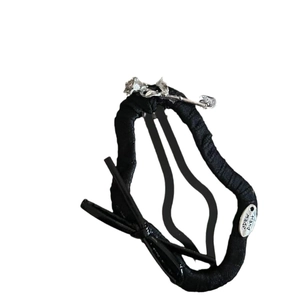 Elegant black velvet ruffled hair clip with silver metal rose and handmade tag