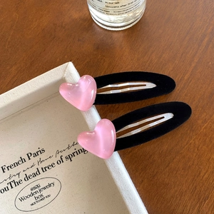 Pink heart resin hair clips with black velvet base for women and girls in gift box