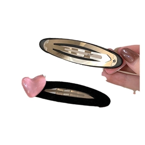 Retro velvet heart rhinestone hair clips featuring black flocking and pink resin heart