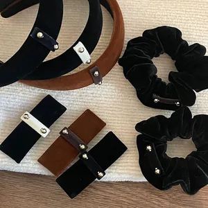 Elegant Velvet Hair Accessories Retro Gold Ball Duckbill Clip Headband Scrunchie Women Autumn Winter Chic Hair Decor Jewelry