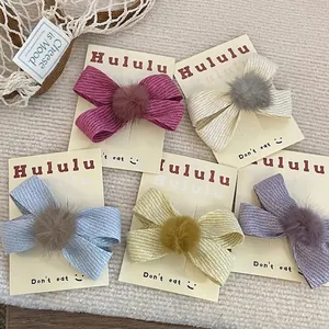 Herbst Winter Elegant Schleife Haarspange Mit Kunstpelz Pompon Für Damen Mädchen Süß Stoff Haarnadel Mode Haarschmuck