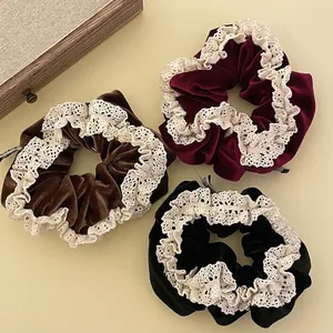 Autumn Winter Velvet Lace Scrunchies Large Hair Ties High Elastic Hair Rope For Women Ponytail Fashion Hair Accessories