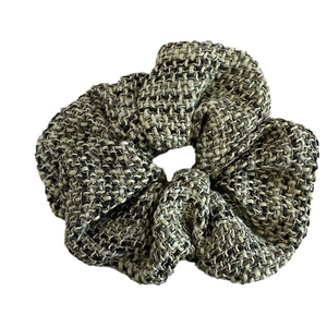 Vintage tweed fabric oversized scrunchie hair tie for women in classic black and white weave