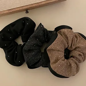 Elegante Scrunchie in Tessuto Tweed per Donna Elastico per Capelli Retrò Luccicante Con Perle Artificiali e Strass Decorazioni Accessori per Capelli