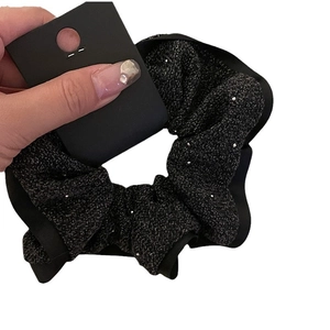 Elastico per capelli in tweed nero scintillante con bordo in raso per styling elegante