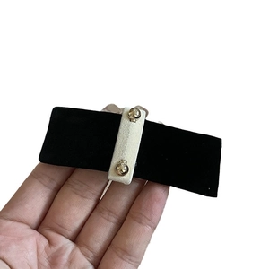 Elegant grey velvet hair clip with gold bead embellishments for autumn and winter styles