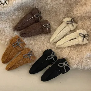Barrettes à Cheveux Nœud Papillon en Laine d'Agneau Peluche Maillard pour Femmes Automne Hiver Élégantes Pinces à Cheveux en Fausse Fourrure