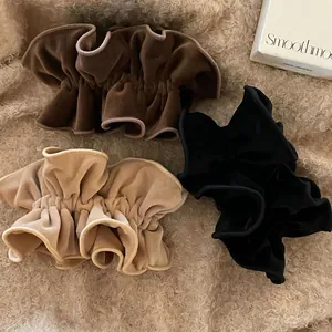 Grande Scrunchie in Tessuto Plissettato Stile Francese Elastico per Capelli Alta Qualità Tè al Latte Cachi Porta Coda Donna