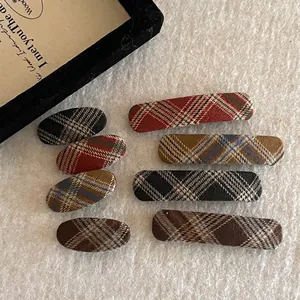 Vintage Fabric Wrapped Plaid Hair Clips Retro British Style Checkered BB Clips For Women Daily Daily Hair Accessories