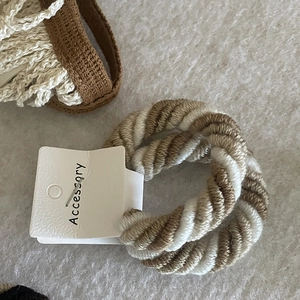 Thick beige and brown braided twist hair tie set with high elastic seamless cord texture