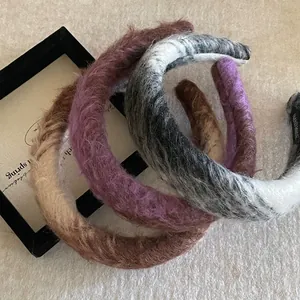 Women Autumn Winter Plush Padded Headband High Crown Wide Edge Woolen Fabric Hair Band Handmade Warm Hair Accessories
