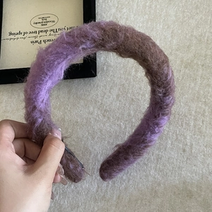 Fashionable purple and brown mixed knit wool wide headband with a plush thick texture