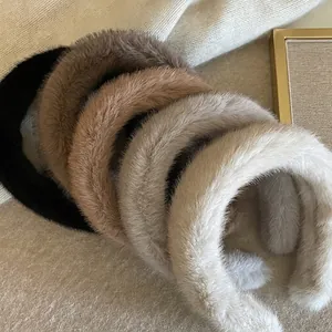Fashion Plush Faux Fur Headband Thickened Wide Hair Band For Women Autumn Winter Solid Color Face Framing Hair Hoop Jewelry