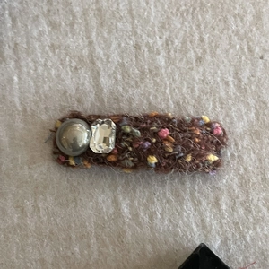 Cute brown woolen hair clip with gray pearl and crystal rhinestone decoration