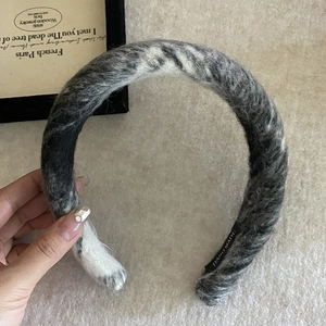 Handmade fuzzy marble wool headband with high top design for winter hair styling