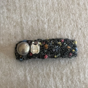 Cute gray knitted yarn hair clip with pearl and crystal details for women styling