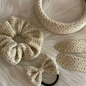 Douce Pince à Cheveux en Tricot Beige Crème Avec Pois Multicolores Nœud Chouchou Serre-tête Set Accessoires Cheveux Femmes
