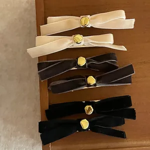 French Vintage Velvet Bow Hair Clips With Gold Metal Buckle Elegant Side Clips For Women Daily Party Hair Accessories