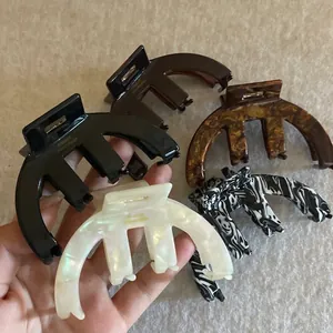 Set of 5 French style amber acetate hair claws with premium handmade gold lettering