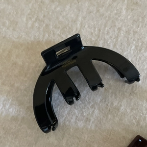French style glossy black acetate hair claw clip with gold handmade inscription