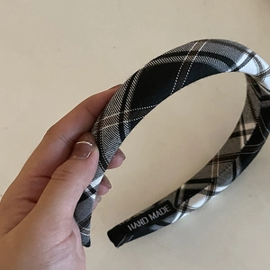 Classic black and white checkered fabric headband with thick handmade design for women