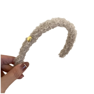 Vintage oatmeal plush headband with gold bead accent for women hair accessories