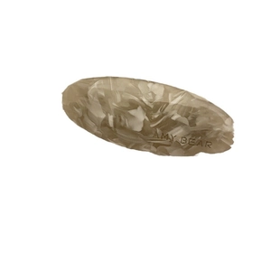 Vintage acetate hair clip with marble pattern and AMY BEAR engraving on white base