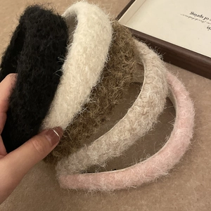 Set of five plush faux mink hair headbands in neutral colors for autumn and winter