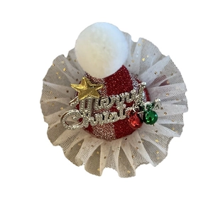 Christmas mini Santa hat hair clip with Merry Christmas text and golden stars