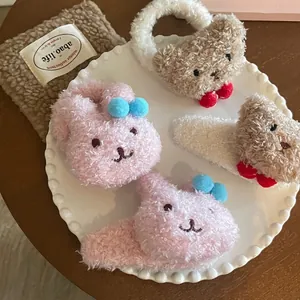 Lindas Pinzas para el Cabello de Peluche de Conejo y Oso para Niñas Horquillas de Lazo de Piel Sintética Hechas a Mano Accesorios
