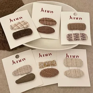 Pinces à Cheveux en Tissu de Style Coréen Faites à la Main Carreaux Rayées Cœur Géométriques Pinces Croco Barrettes Rétro Femme Fille