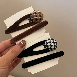 Vintage Velvet Hair Clip Elegant Tweed Plaid Round Ball BB Clip Autumn Winter Fashion Hair Accessories For Women Hairpin