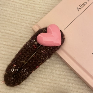 Barrette à cheveux BB en laine marron avec motif cœur rose pour femmes