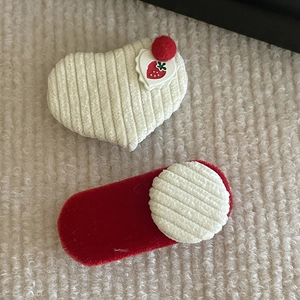 Cute red velvet heart and pearl hair clips set for girls with strawberry design
