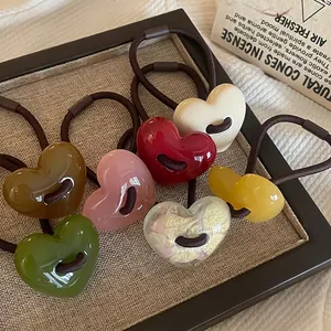 French Style Jelly Color Heart Hair Tie Simple Elastic Hair Band Acrylic Heart Shape Headwear Accessory For Women