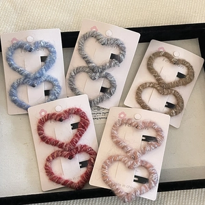 Chic knit heart hair clips set in blue, gray, brown, red, and pink colors for women