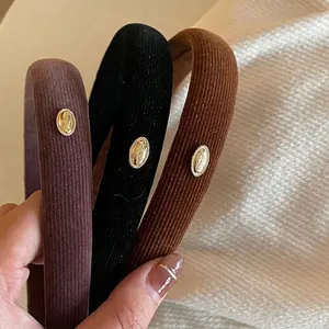 Elegant Striped Fabric Headband With Gold Metal Tag For Women Fashion Commuter Hair Accessory Non-Slip Hair Hoop Accessory