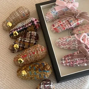 Vintage Tweed Bowknot Hair Clip For Women Elegant Niche Design Handmade Fabric Hairpin Side Clip Fashion Hair Accessories