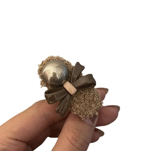 Brown plush hair clip with silver bead and dark resin bow for elegant women hairstyles