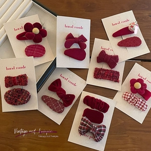 Festive Chinese Red Hair Clip Set Handmade Fabric Bow Ponytail Clip For Women Kids New Year Christmas Hair Accessories
