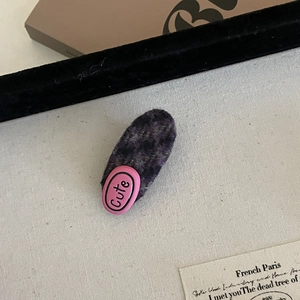 Sweet plaid wool BB hair clip in dark purple with a cute pink oval accent for women