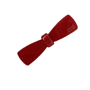 Barrette à cheveux nœud en acétate bordeaux avec lettrage doré France Handmade