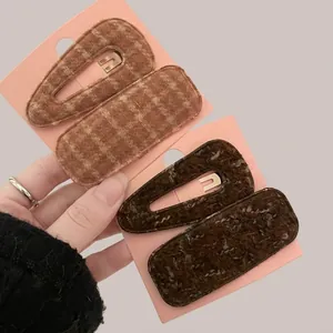 Korean Style Woolen Fabric Hair Clips Geometric Checkered Duckbill Side Clips For Women Daily Handmade Hair Accessories