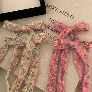 Handgefertigte Strickschleife Haarklammer Mischfarben Garn Schmetterling Haarnadel Für Damen Süße Seitenklammer Haarschmuck