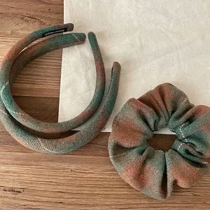 British Style Green Orange Plaid Fabric Headband For Women Autumn Winter Thick Wide Checkered Hairband Daily Face Washing Accessory