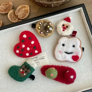 Lot de barrettes mignonnes en feutre de laine fait main avec motifs de Noël et pain