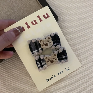 Barrettes à cheveux nœud à carreaux chic avec détails ours crochetés pour filles