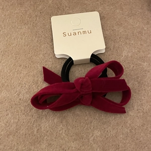 Elegant burgundy velvet bow scrunchie for women with premium high-elastic hair tie band