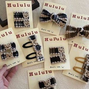Barrette à Cheveux Nœud à Carreaux Mignonne Et Épingle à Cheveux Ours Brodé Tissu Alliage Coiffure Pour Filles Enfants Femmes Accessoires De Style Coréen